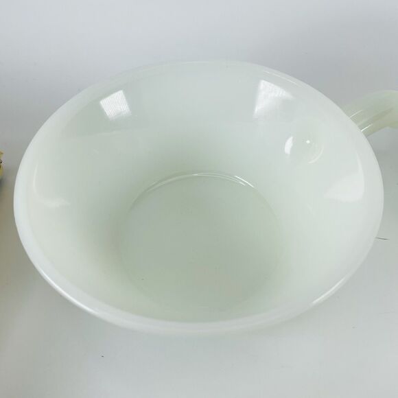 4 Vintage Anchor Hocking Oven Proof Milk Glass Handled Chili Soup Bowls Set Of 4 - Picture 7 of 11